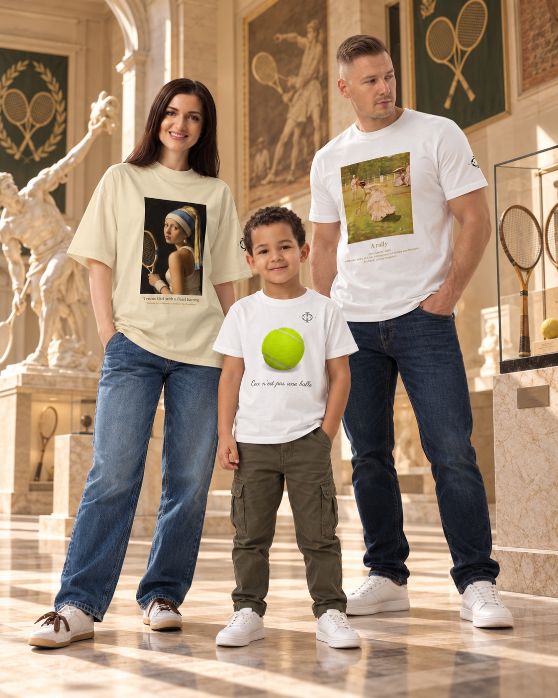 Collection Tennis Euphron : T-shirt oversize La Joueuse de Tennis à la perle, T-shirt A Rally de Sir John Lavery et T-shirt enfant Ceci n'est pas une balle de tennis dans un musée dédié au tennis