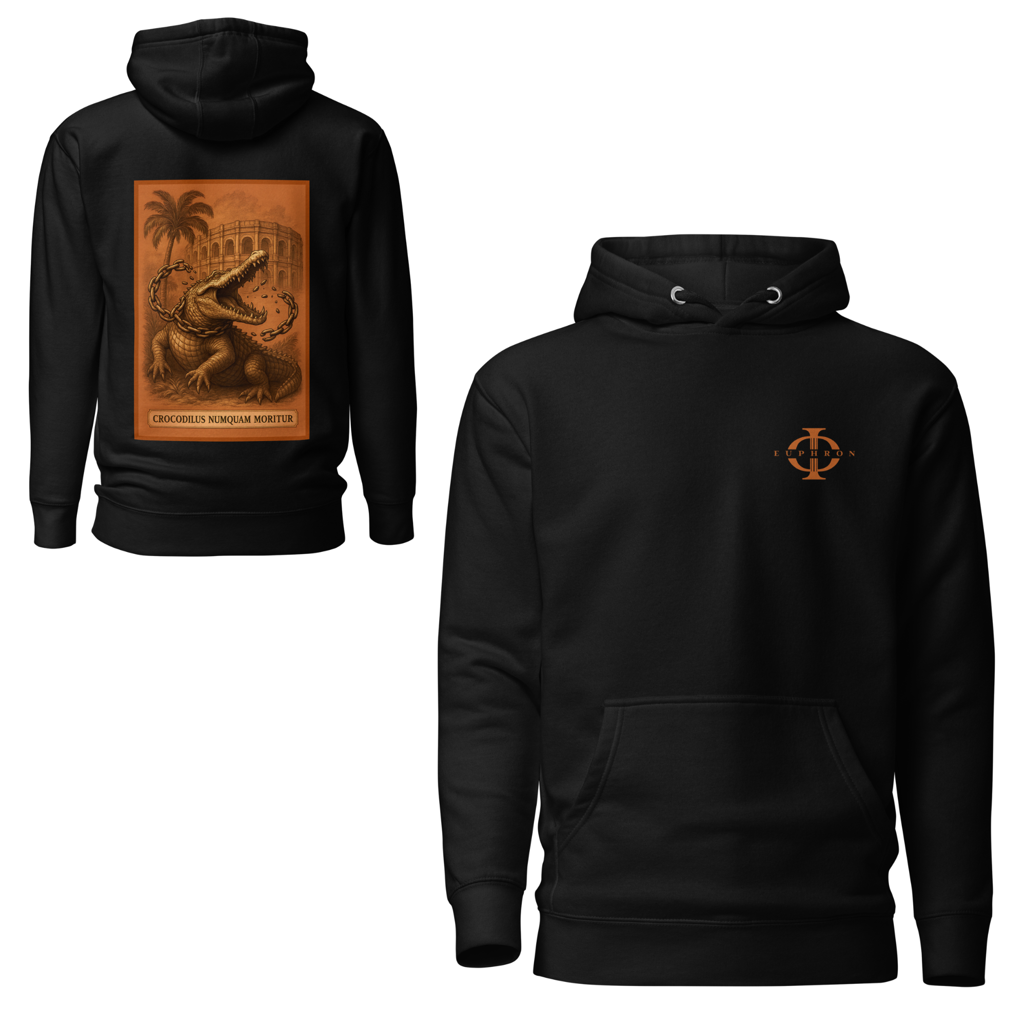 Hoodie - Crocodilus Numquam Moritur - Noir Euphron Store