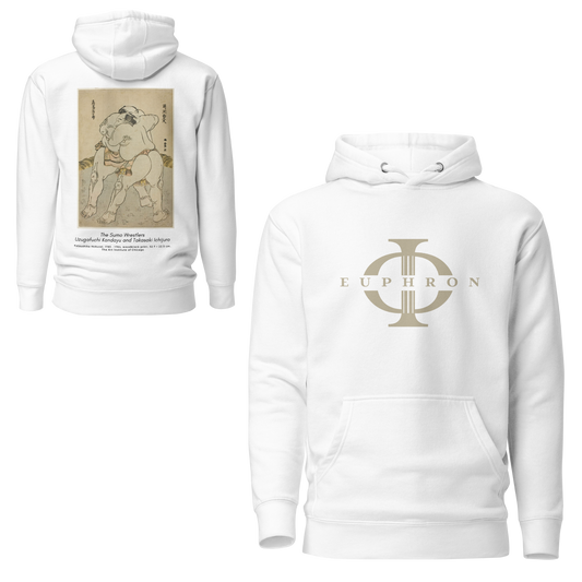 Hoodie - The sumo wrestlers Uzugafuchi Kandayu and Takasaki Ichijuro, Hokusai - Blanc