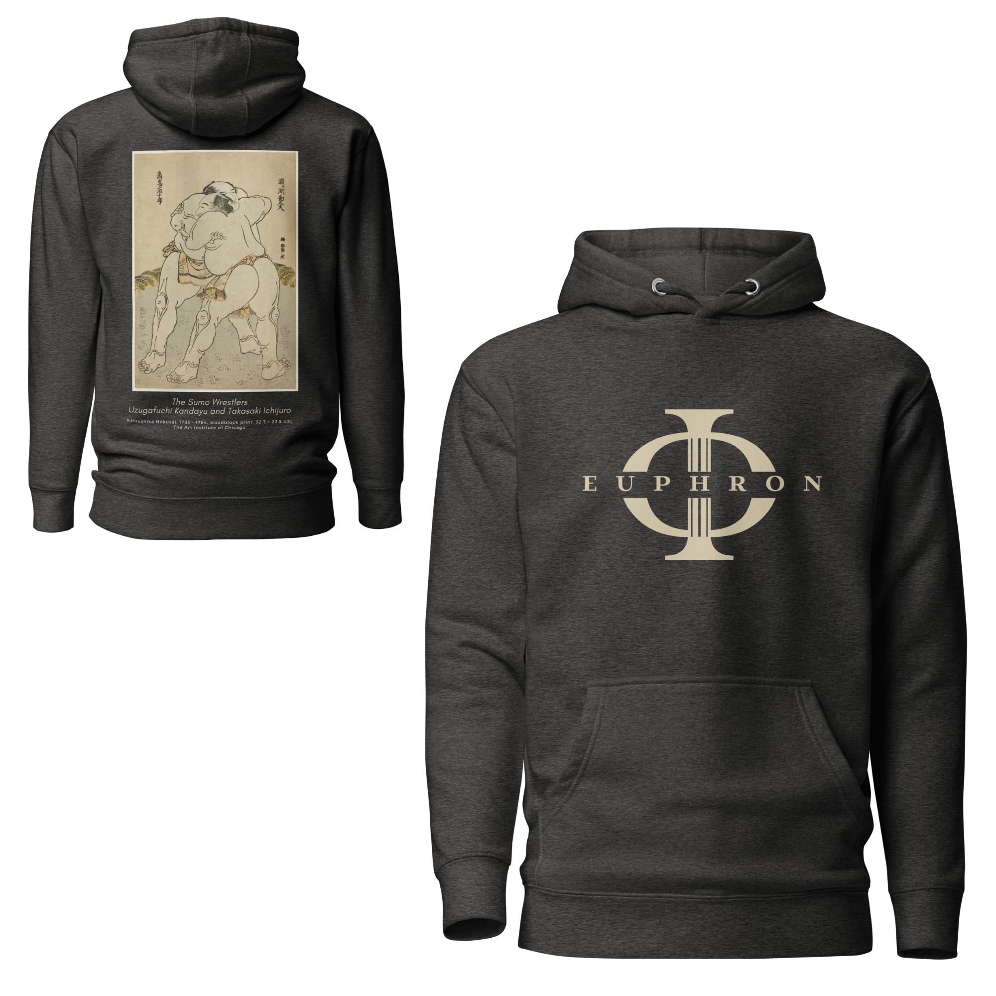 Hoodie - The sumo wrestlers Uzugafuchi Kandayu and Takasaki Ichijuro, Hokusai - Gris Euphron Store
