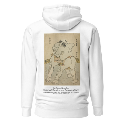 Hoodie - The sumo wrestlers Uzugafuchi Kandayu and Takasaki Ichijuro, Hokusai - Blanc