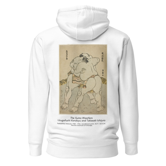 Hoodie - The sumo wrestlers Uzugafuchi Kandayu and Takasaki Ichijuro, Hokusai - Blanc