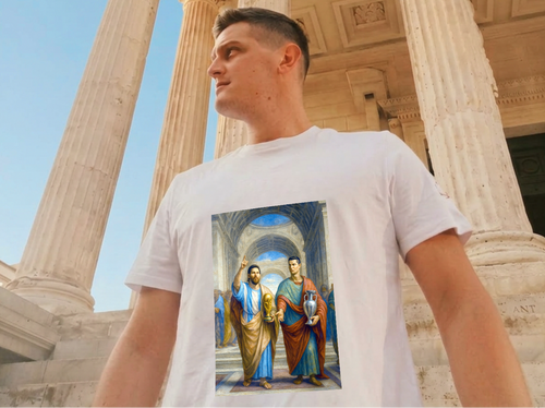 T-shirt - Messi et Ronaldo à l'Ecole d'Athènes - Blanc Euphron Store