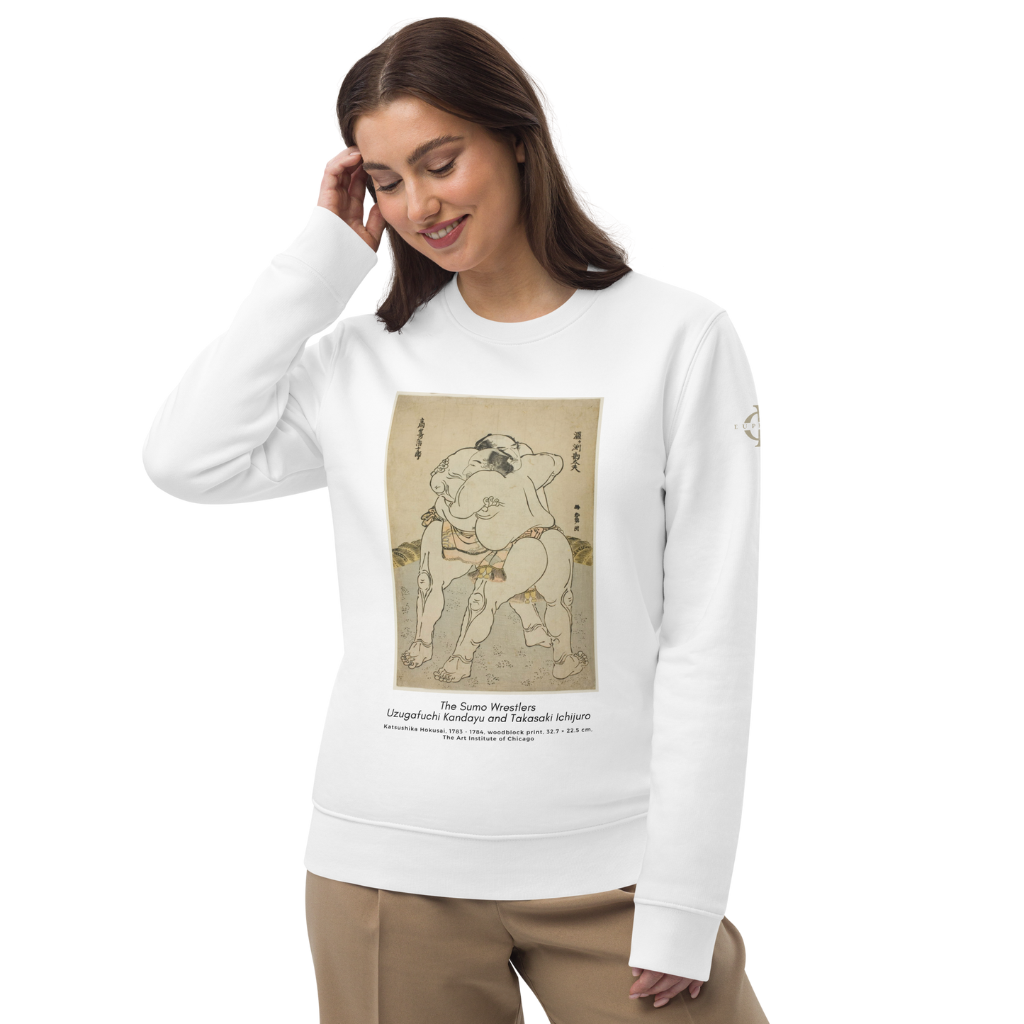 Sweatshirt - The sumo wrestlers Uzugafuchi Kandayu and Takasaki Ichijuro, Hokusai - Blanc