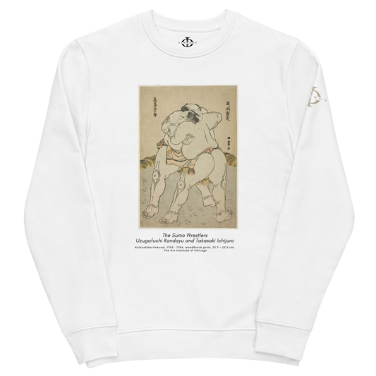 Sweatshirt - The sumo wrestlers Uzugafuchi Kandayu and Takasaki Ichijuro, Hokusai - Blanc