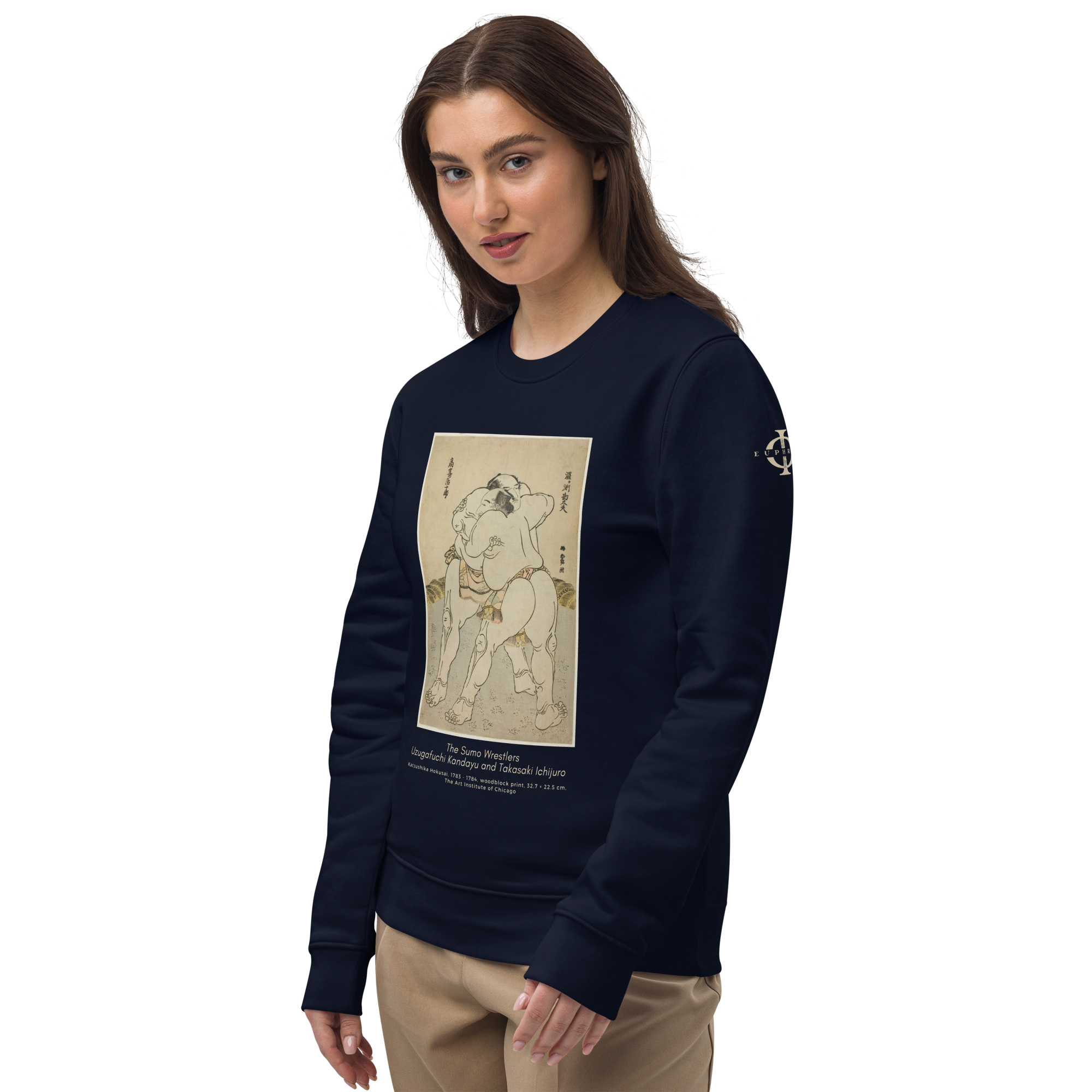 Sweatshirt - The sumo wrestlers Uzugafuchi Kandayu and Takasaki Ichijuro, Hokusai - Bleu marine Euphron Store