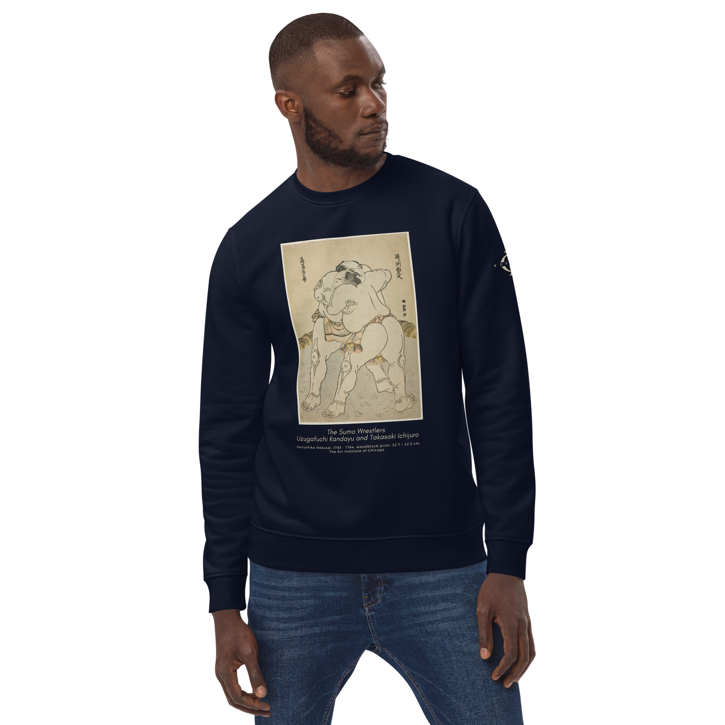 Sweatshirt - The sumo wrestlers Uzugafuchi Kandayu and Takasaki Ichijuro, Hokusai - Bleu marine