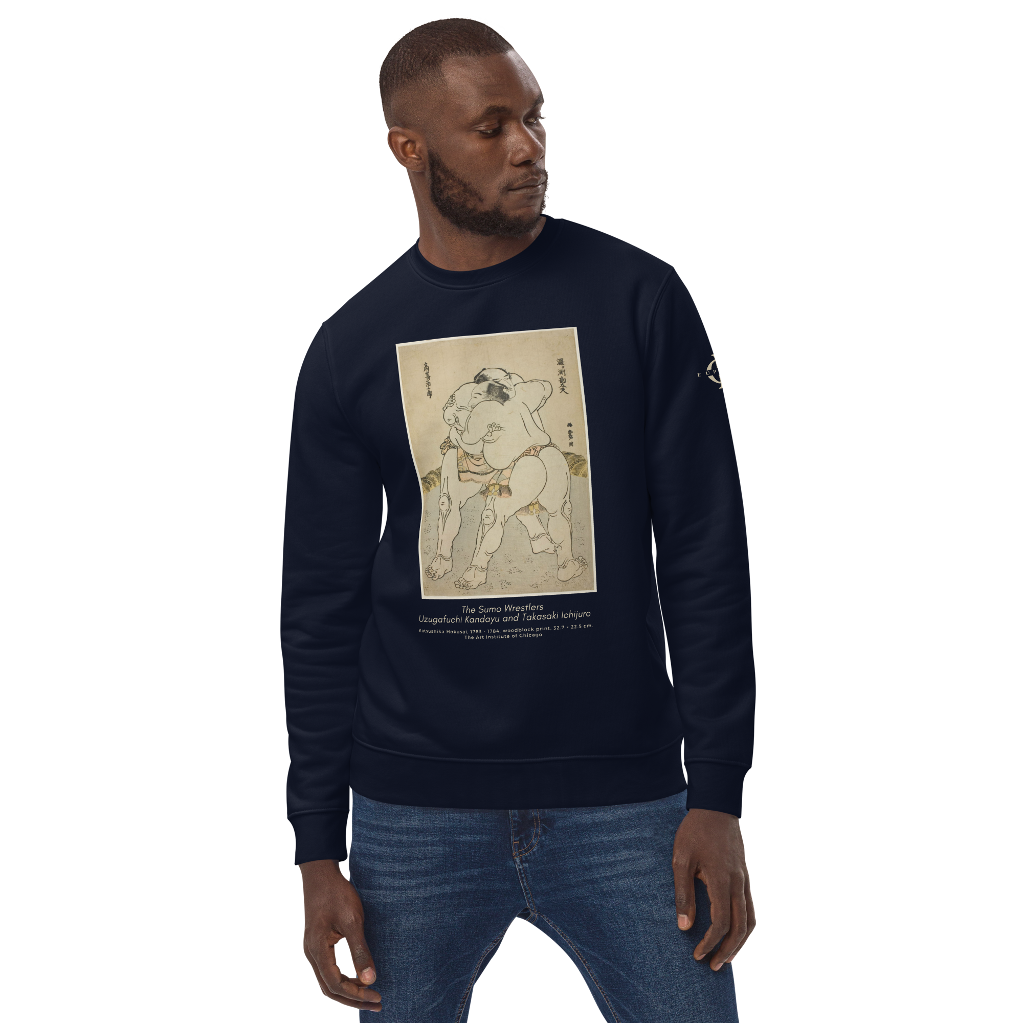 Sweatshirt - The sumo wrestlers Uzugafuchi Kandayu and Takasaki Ichijuro, Hokusai - Bleu marine Euphron Store