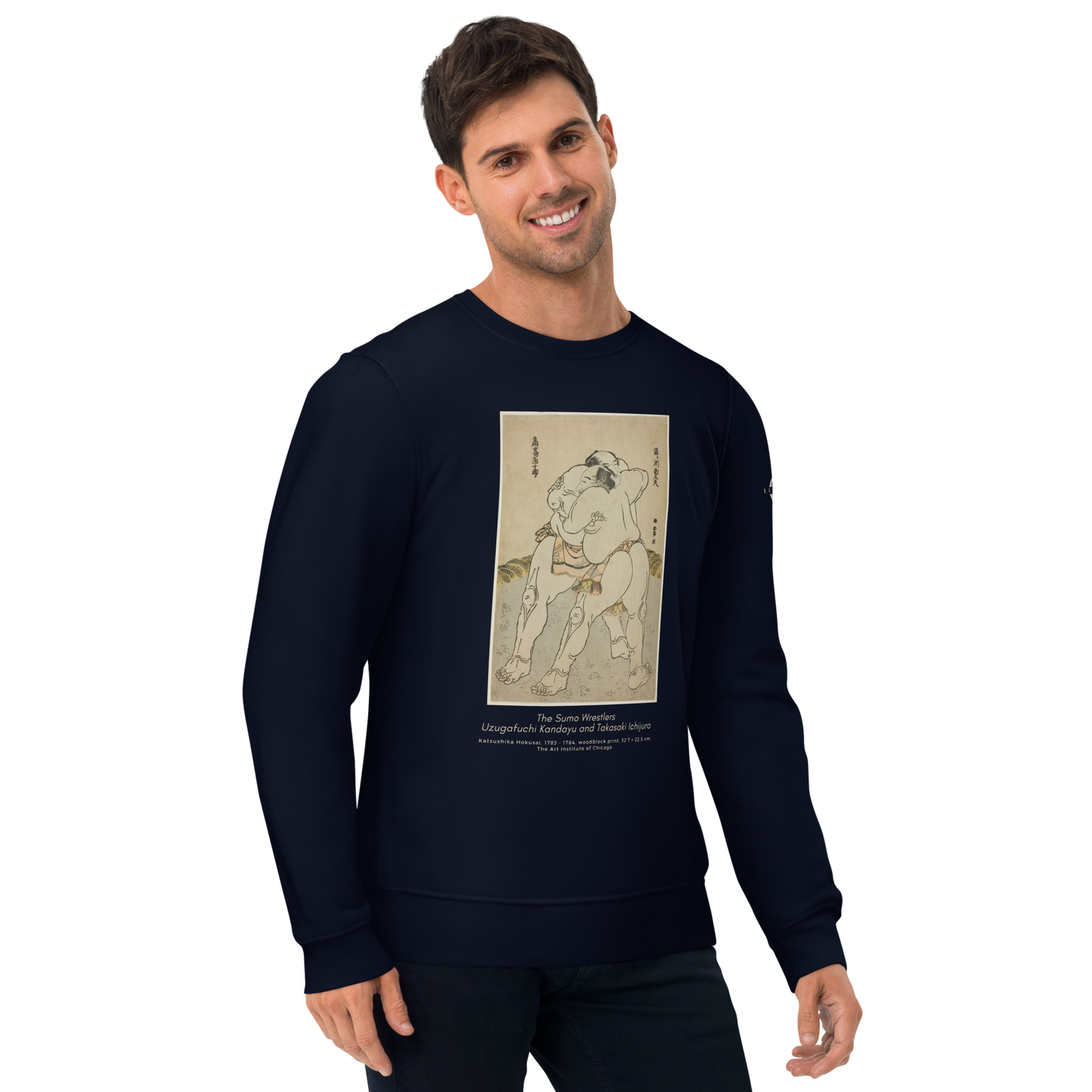 Sweatshirt - The sumo wrestlers Uzugafuchi Kandayu and Takasaki Ichijuro, Hokusai - Bleu marine