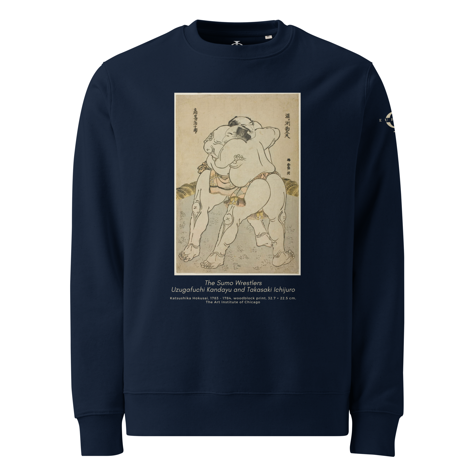 Sweatshirt - The sumo wrestlers Uzugafuchi Kandayu and Takasaki Ichijuro, Hokusai - Bleu marine Euphron Store