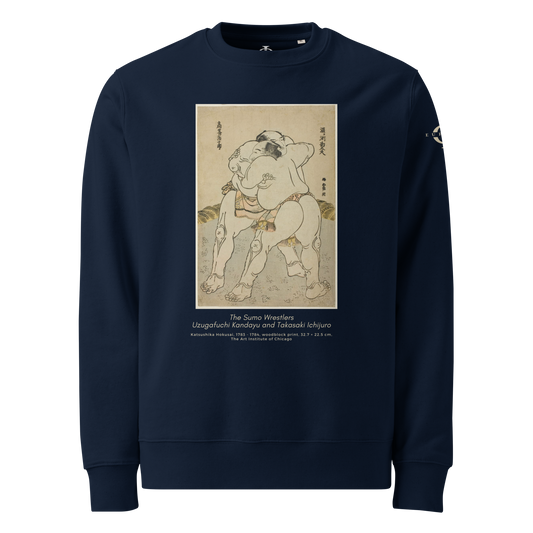 Sweatshirt - The sumo wrestlers Uzugafuchi Kandayu and Takasaki Ichijuro, Hokusai - Bleu marine