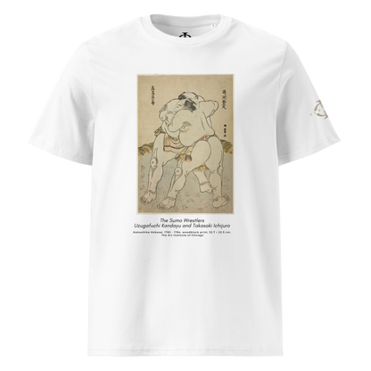 T-shirt - The sumo wrestlers Uzugafuchi Kandayu and Takasaki Ichijuro, Hokusai - Blanc