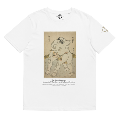 T-shirt - The sumo wrestlers Uzugafuchi Kandayu and Takasaki Ichijuro, Hokusai - Blanc