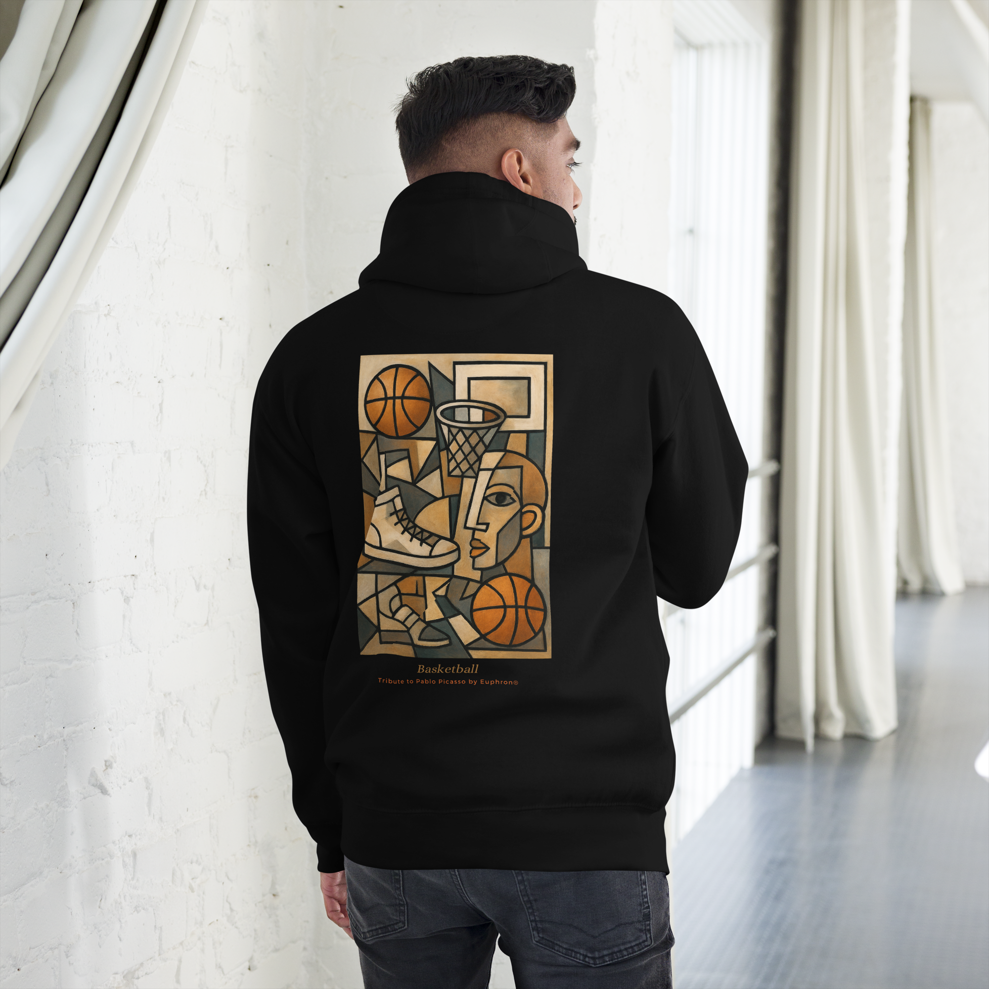 Hoodie - Basketball, Picasso style - Noir Euphron Store