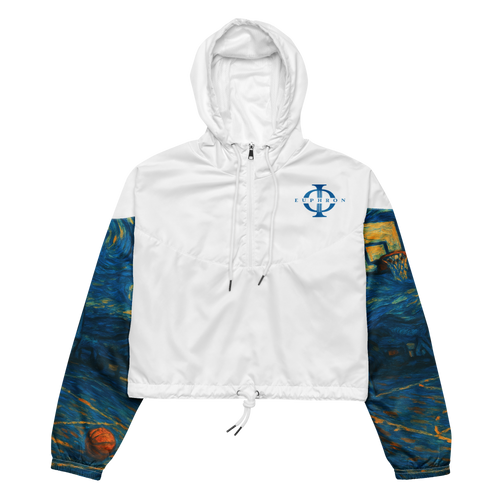 Euphron Women's windbreaker “Basketball Playground Under The Starry Night”: a basketball court under Van Gogh's Starry Night – front view