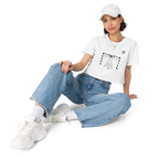 Crop top Euphron « The Vitruvian Handball Goalkeeper », coloris blanc : L'Homme de Vitruve de Léonard de Vinci en gardien de handball – vue de face