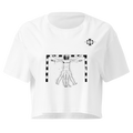 Crop top Euphron « The Vitruvian Handball Goalkeeper », coloris blanc : L'Homme de Vitruve de Léonard de Vinci en gardien de handball – vue de face