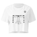 Crop top Euphron « The Vitruvian Handball Goalkeeper », coloris blanc : L'Homme de Vitruve de Léonard de Vinci en gardien de handball – vue de face