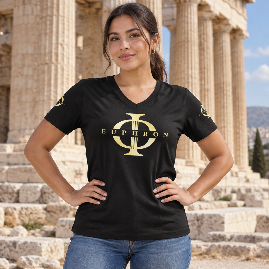 T-shirt Femme - Col V - Or et Noir Euphron Store