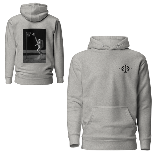 Hoodie Euphron « Basketball on the Moon », coloris gris : un astronaute qui shoote au basket sur la Lune