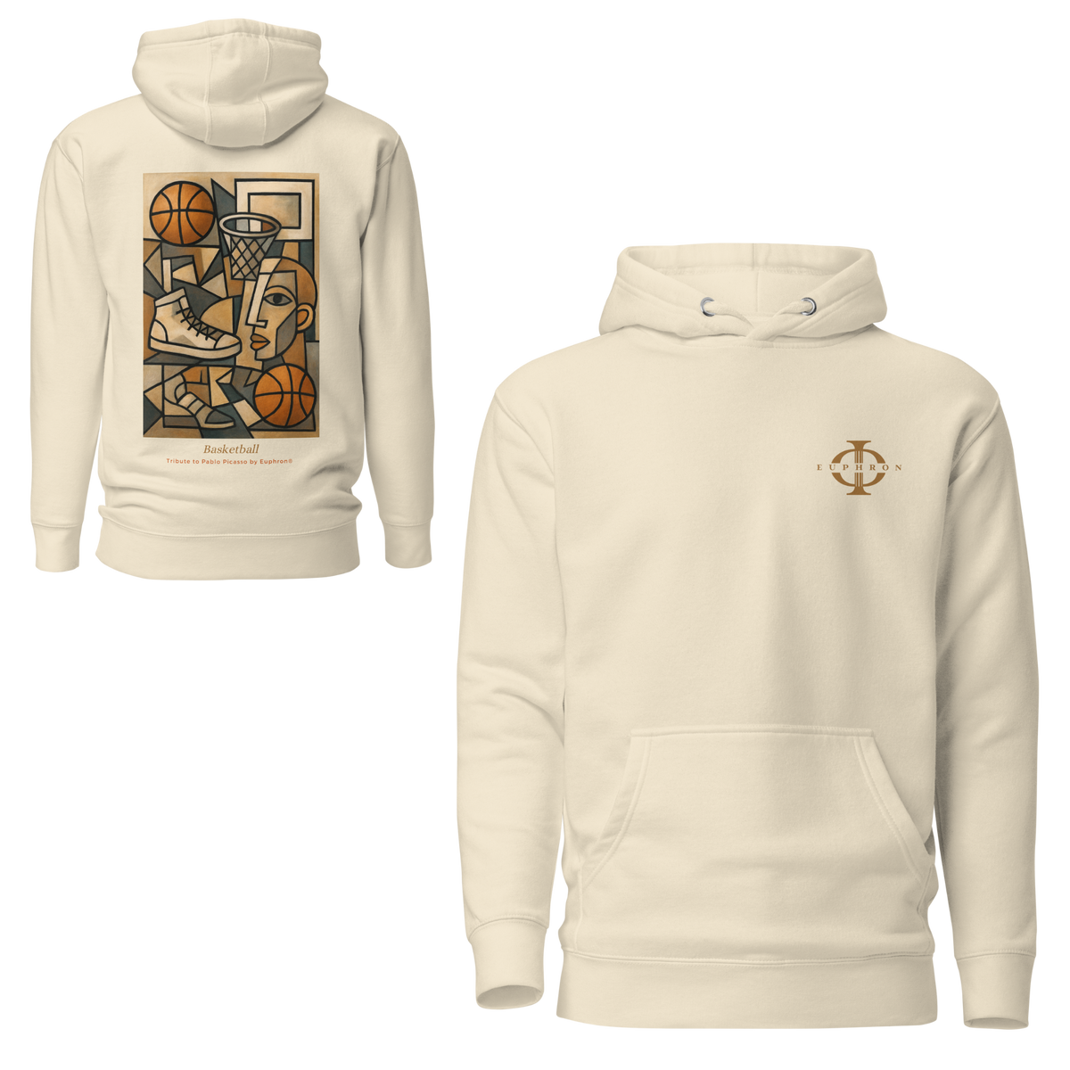 Hoodie Euphron « Basketball, Picasso style », coloris ivoire : le basketball revisité façon cubisme, en hommage à Picasso