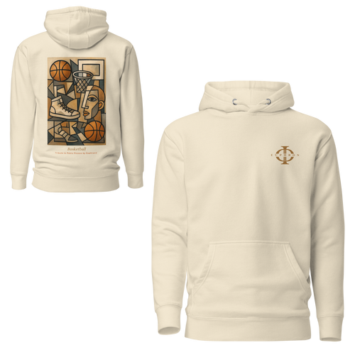 Hoodie Euphron « Basketball, Picasso style », coloris ivoire : le basketball revisité façon cubisme, en hommage à Picasso