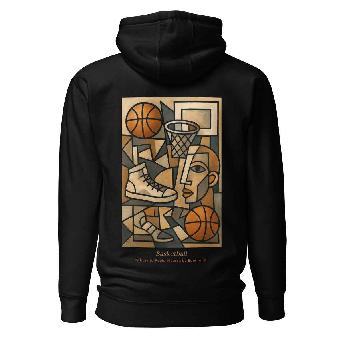 Hoodie Euphron « Basketball, Picasso style », coloris noir : le basketball revisité façon cubisme, en hommage à Picasso – vue de dos
