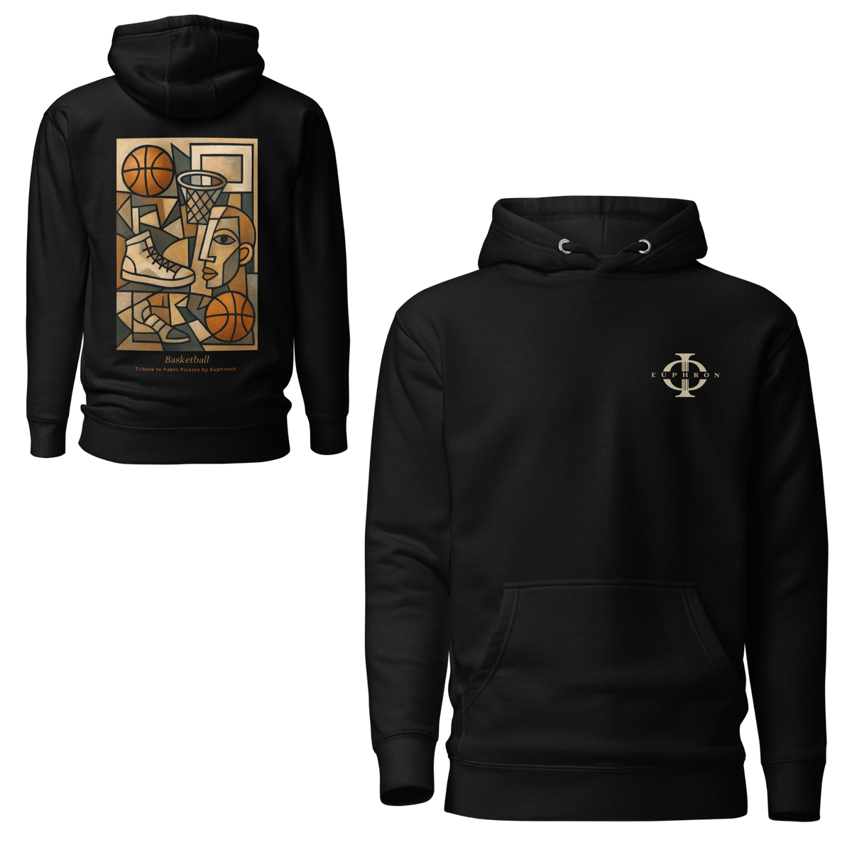 Hoodie Euphron « Basketball, Picasso style », coloris noir : le basketball revisité façon cubisme, en hommage à Picasso