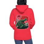 Hoodie Euphron « Crocodile Nîmois », coloris rouge : le crocodile de Nîmes revisité par Euphron – vue de dos