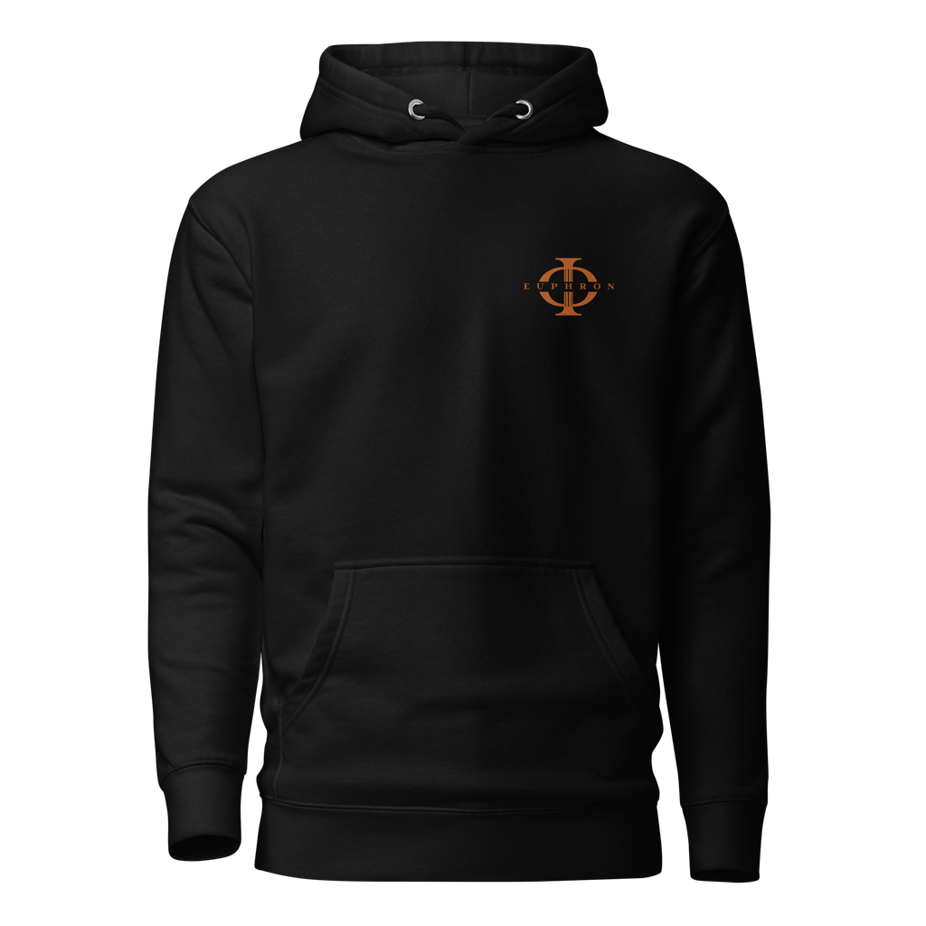Hoodie Euphron « Crocodilus Numquam Moritur », coloris noir : le crocodile de Nîmes et la devise Crocodilus Numquam Moritur – vue de face