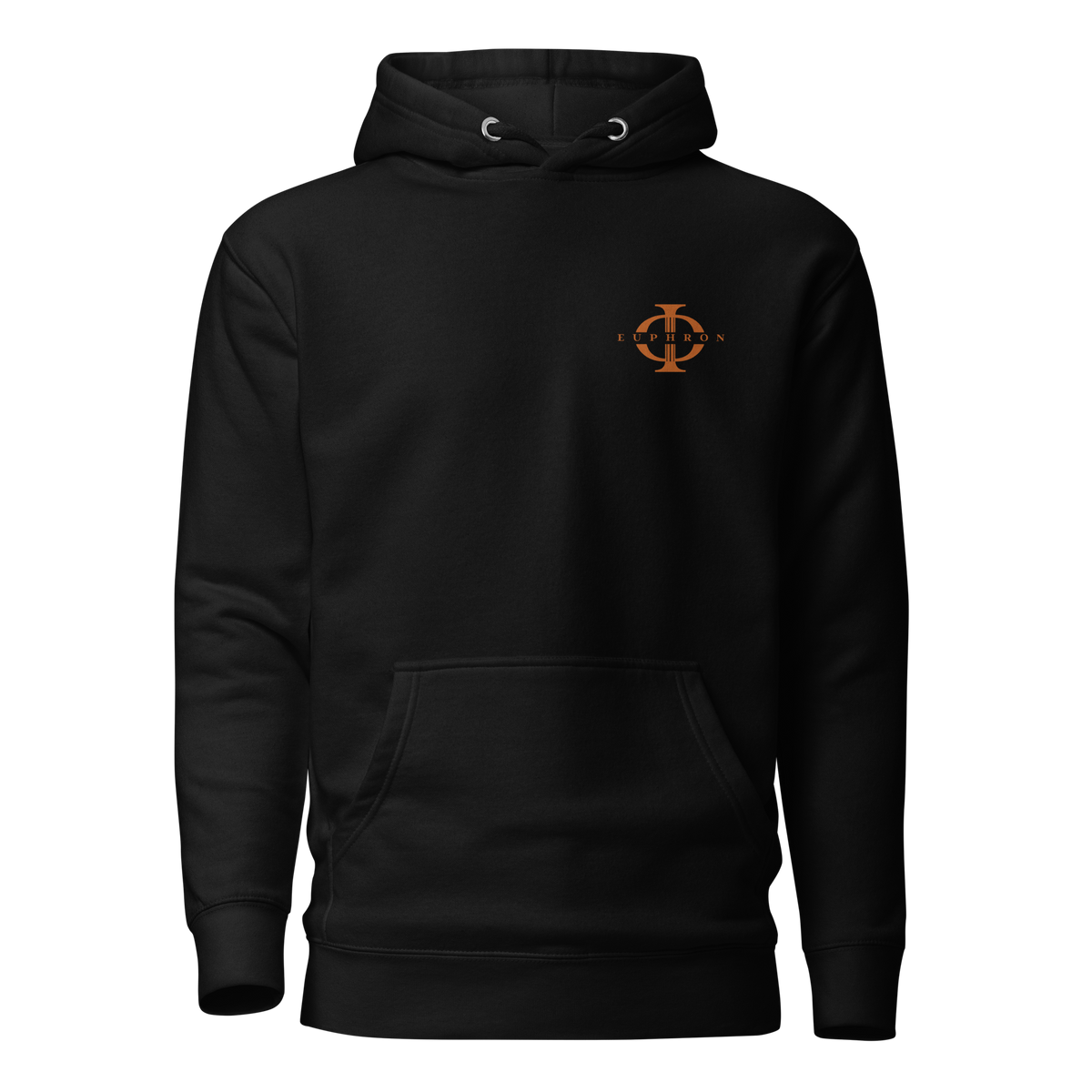 Hoodie Euphron « Crocodilus Numquam Moritur », coloris noir : le crocodile de Nîmes et la devise Crocodilus Numquam Moritur – vue de face