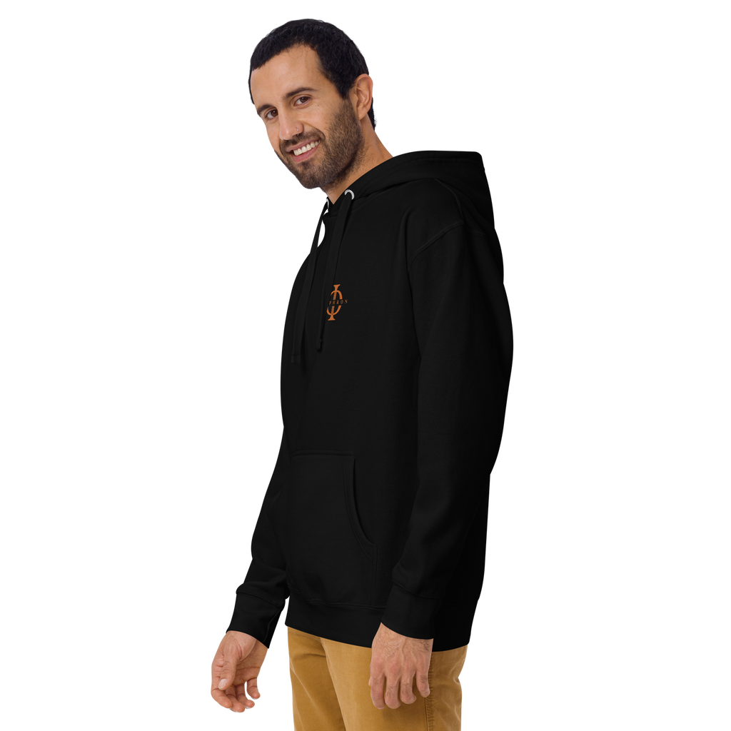 Hoodie Euphron « Crocodilus Numquam Moritur », coloris noir : le crocodile de Nîmes et la devise Crocodilus Numquam Moritur – vue de trois quarts