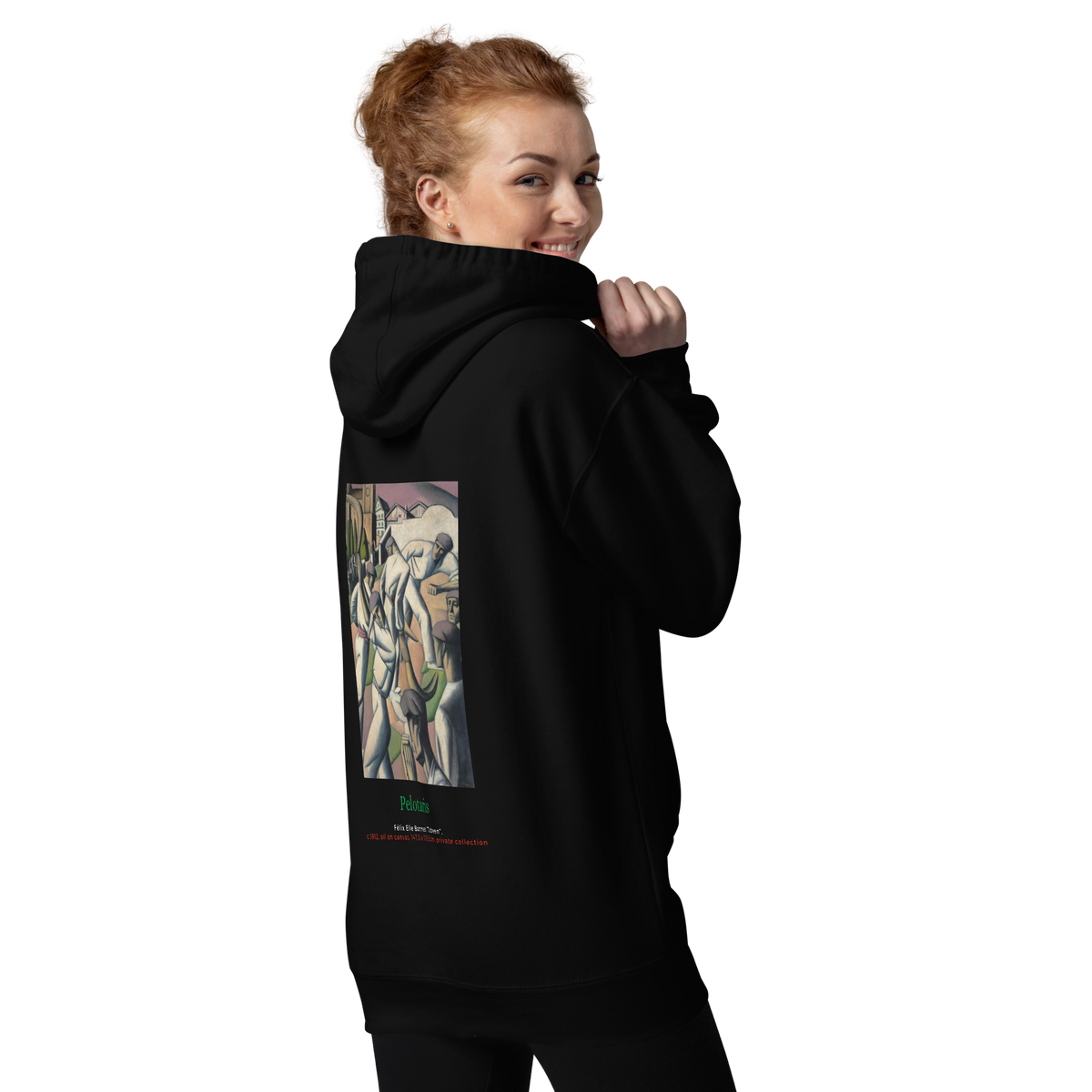 Euphron hoodie “Pelotaris, Tobeen” in black: Les Pelotaris, painting by Tobeen – back view