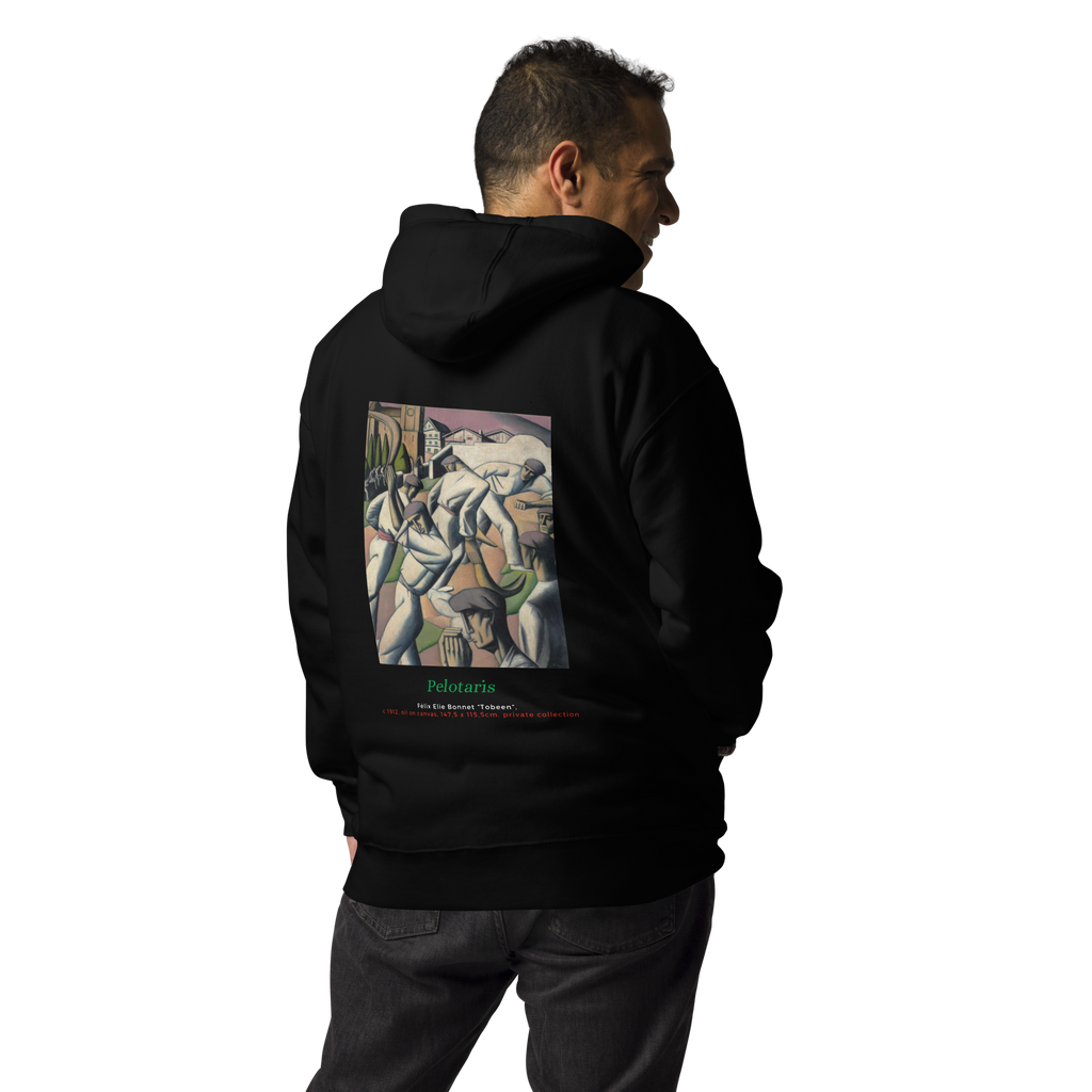 Euphron hoodie “Pelotaris, Tobeen” in black: Les Pelotaris, painting by Tobeen – back view