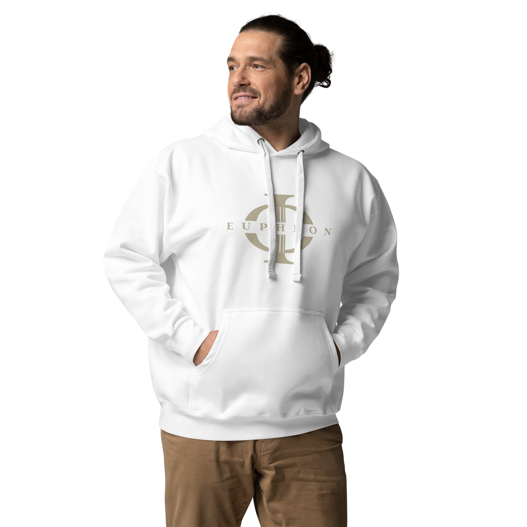 Hoodie Euphron « The sumo wrestlers Uzugafuchi Kandayu and Takasaki Ichijuro, Hokusai », coloris blanc : estampe de lutteurs de sumo par Hokusai – vue de face