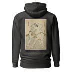 Hoodie Euphron « The sumo wrestlers Uzugafuchi Kandayu and Takasaki Ichijuro, Hokusai », coloris gris : estampe de lutteurs de sumo par Hokusai – vue de dos