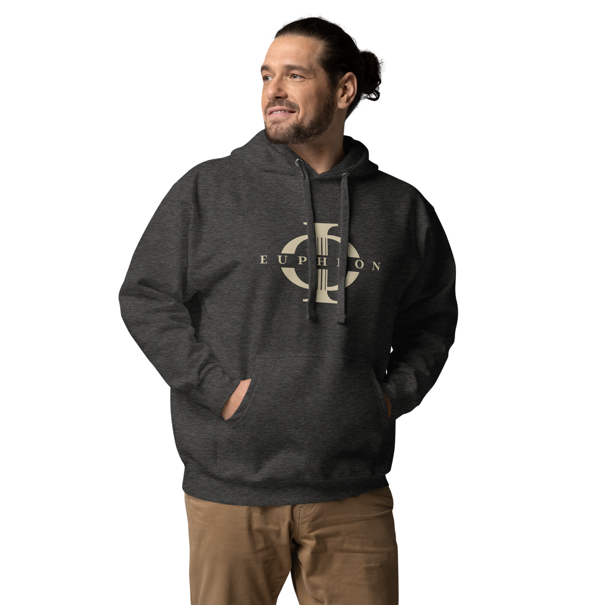 Hoodie Euphron « The sumo wrestlers Uzugafuchi Kandayu and Takasaki Ichijuro, Hokusai », coloris gris : estampe de lutteurs de sumo par Hokusai – vue de face