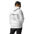 Hoodie Euphron « The Vitruvian Handball Goalkeeper », coloris blanc : L'Homme de Vitruve de Léonard de Vinci en gardien de handball – vue de dos