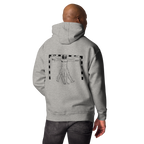 Hoodie Euphron « The Vitruvian Handball Goalkeeper », coloris gris : L'Homme de Vitruve de Léonard de Vinci en gardien de handball – vue de dos