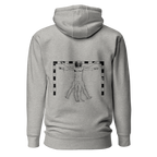 Hoodie Euphron « The Vitruvian Handball Goalkeeper », coloris gris : L'Homme de Vitruve de Léonard de Vinci en gardien de handball – vue de dos