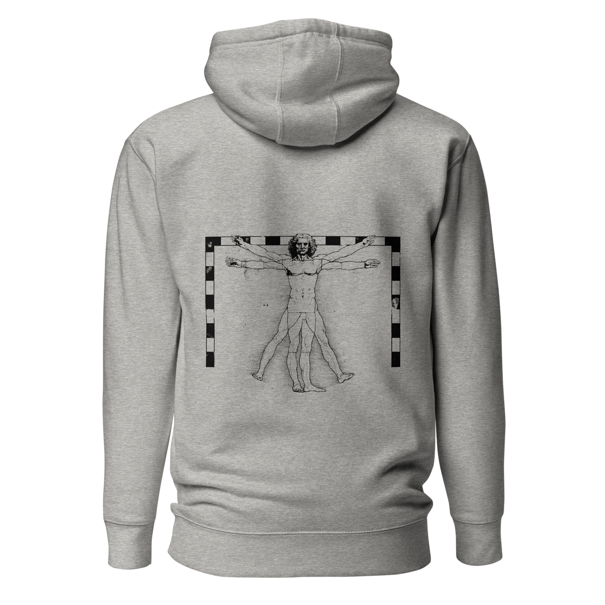 Hoodie Euphron « The Vitruvian Handball Goalkeeper », coloris gris : L'Homme de Vitruve de Léonard de Vinci en gardien de handball – vue de dos