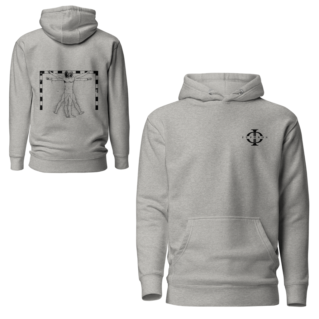 Hoodie Euphron « The Vitruvian Handball Goalkeeper », coloris gris : L'Homme de Vitruve de Léonard de Vinci en gardien de handball