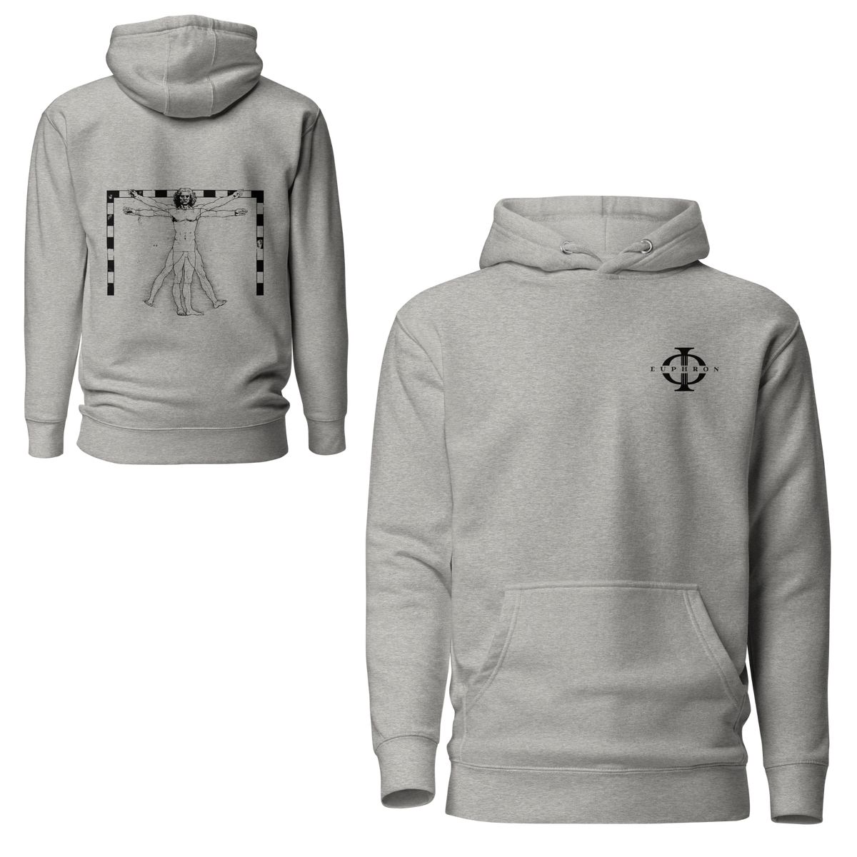 Hoodie Euphron « The Vitruvian Handball Goalkeeper », coloris gris : L'Homme de Vitruve de Léonard de Vinci en gardien de handball