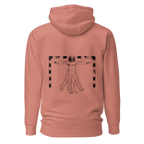 Hoodie Euphron « The Vitruvian Handball Goalkeeper », coloris rose : L'Homme de Vitruve de Léonard de Vinci en gardien de handball – vue de dos