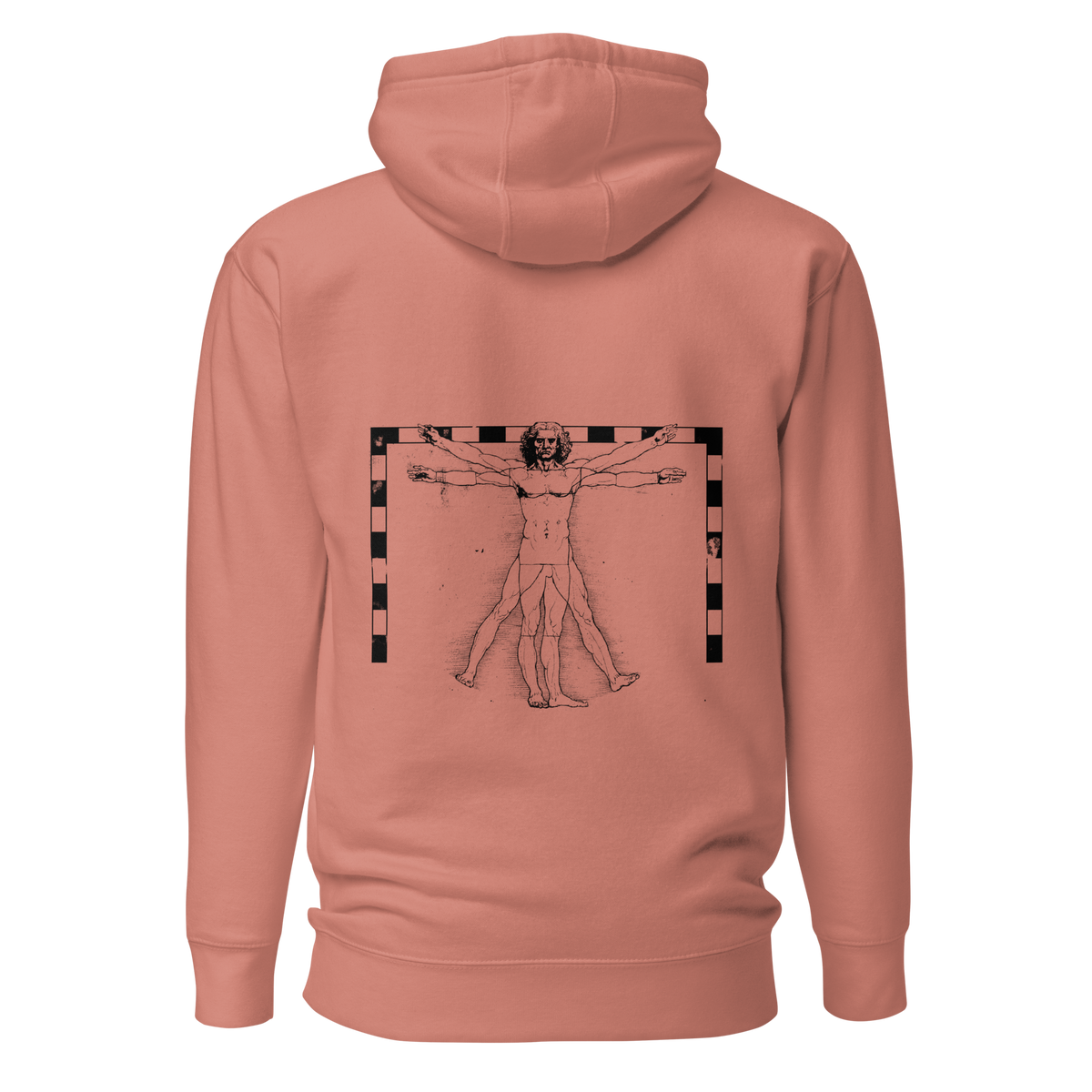 Hoodie Euphron « The Vitruvian Handball Goalkeeper », coloris rose : L'Homme de Vitruve de Léonard de Vinci en gardien de handball – vue de dos