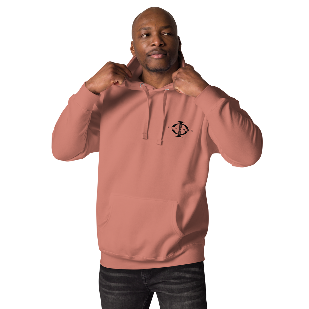 Hoodie Euphron « The Vitruvian Handball Goalkeeper », coloris rose : L'Homme de Vitruve de Léonard de Vinci en gardien de handball – vue de face
