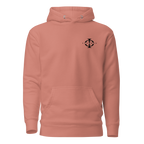 Hoodie Euphron « The Vitruvian Handball Goalkeeper », coloris rose : L'Homme de Vitruve de Léonard de Vinci en gardien de handball – vue de face