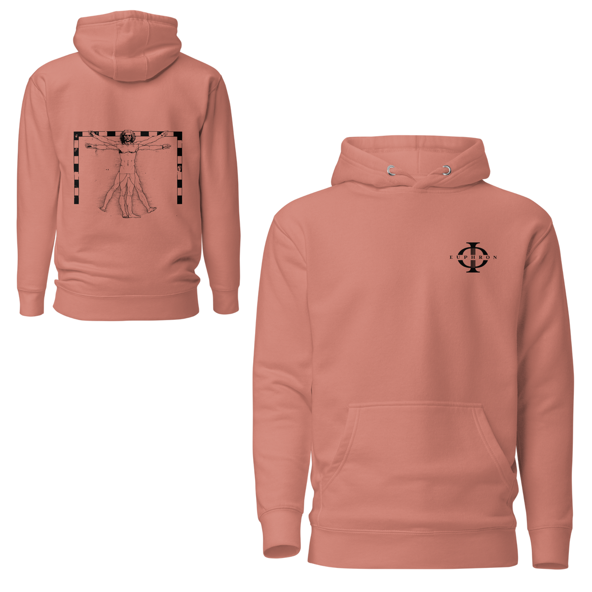 Hoodie Euphron « The Vitruvian Handball Goalkeeper », coloris rose : L'Homme de Vitruve de Léonard de Vinci en gardien de handball