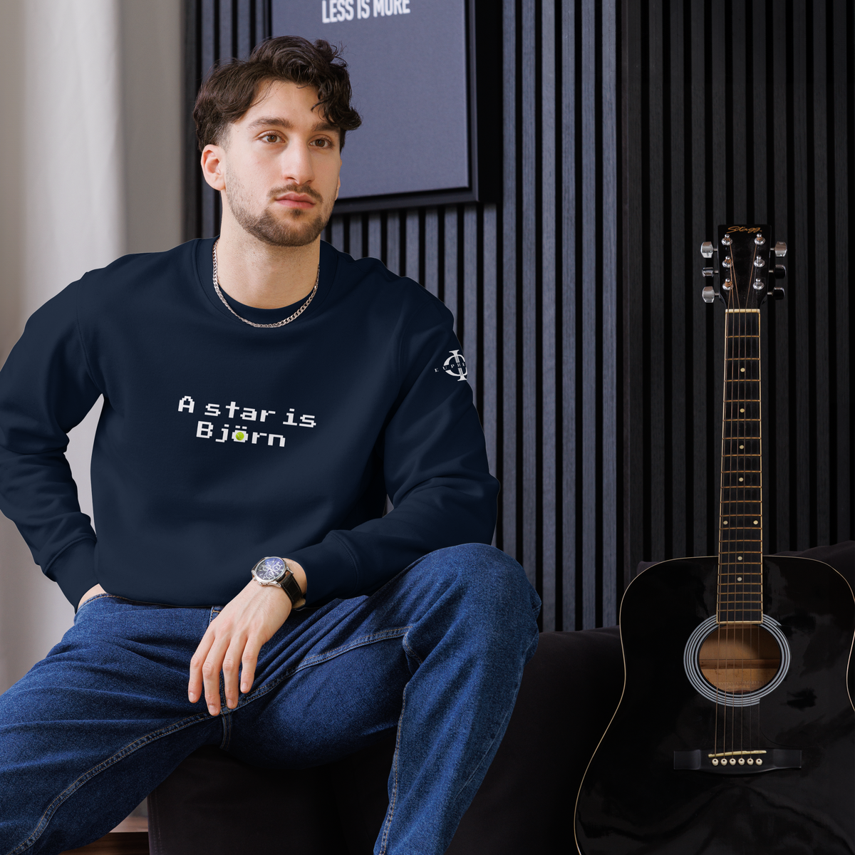 Sweatshirt Euphron « A star is Björn », coloris bleu marine : hommage à Björn Borg, légende du tennis – vue de face