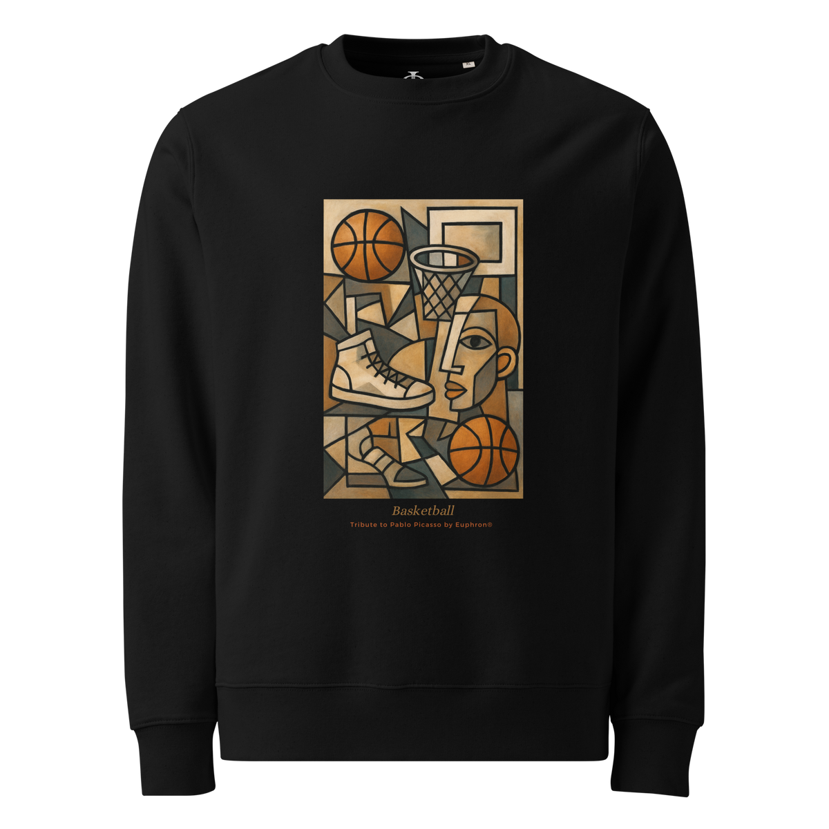 Sweatshirt Euphron « Basketball, Picasso style », coloris noir : le basketball revisité façon cubisme, en hommage à Picasso – vue de face